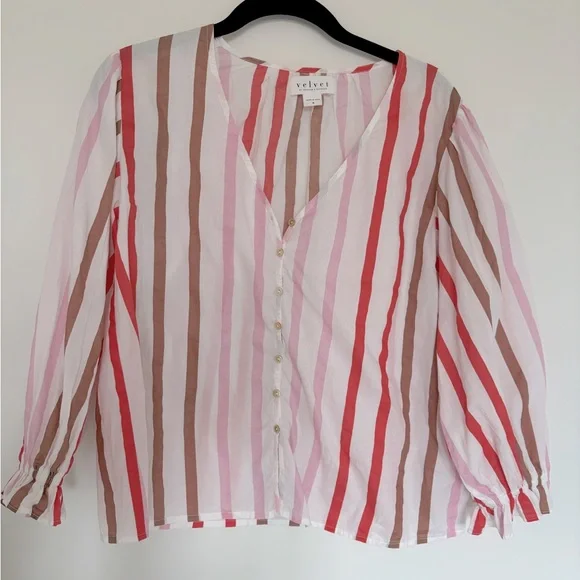Velvet by Graham and Spencer small striped cotton top shirt - Picture 1 of 3
